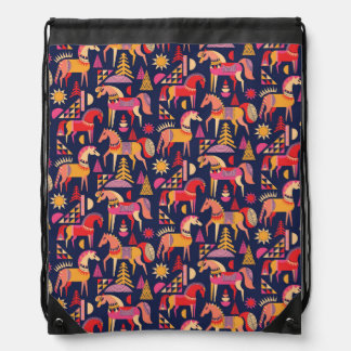Scandinavian Horses: Decorative Seamless Design Drawstring Bag