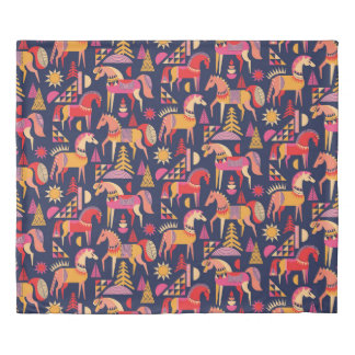 Scandinavian Horses: Decorative Seamless Design Duvet Cover