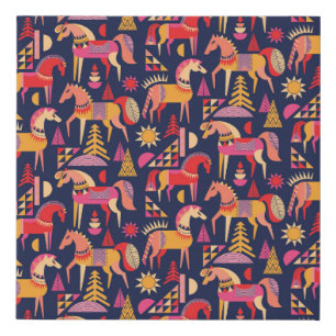 Scandinavian Horses: Decorative Seamless Design Faux Canvas Print