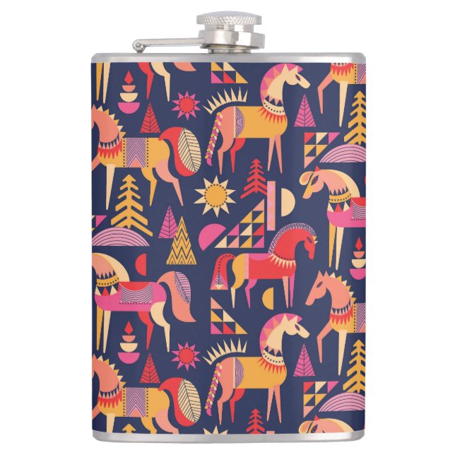 Scandinavian Horses: Decorative Seamless Design Flask (Front)