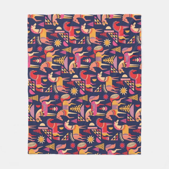 Scandinavian Horses: Decorative Seamless Design Fleece Blanket (Front)