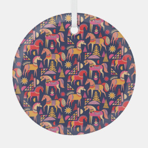 Scandinavian Horses: Decorative Seamless Design Glass Ornament