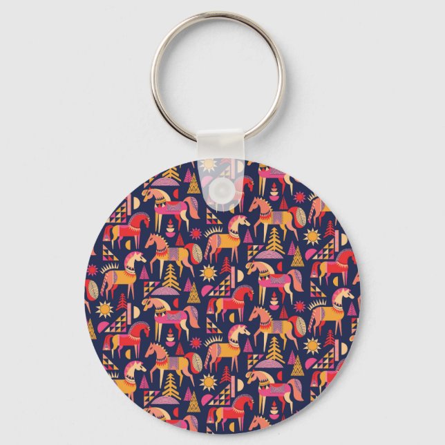 Scandinavian Horses: Decorative Seamless Design Keychain (Front)