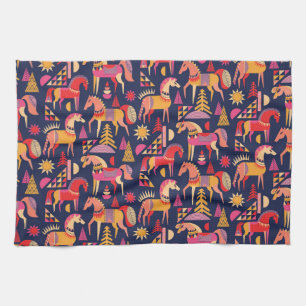 Scandinavian Horses: Decorative Seamless Design Kitchen Towel