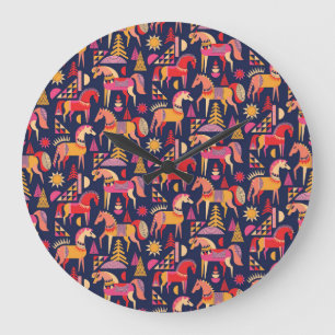 Scandinavian Horses: Decorative Seamless Design Large Clock