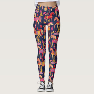 Scandinavian Horses: Decorative Seamless Design Leggings