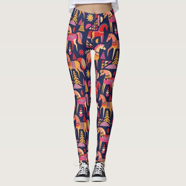Scandinavian Horses: Decorative Seamless Design Leggings (Front)