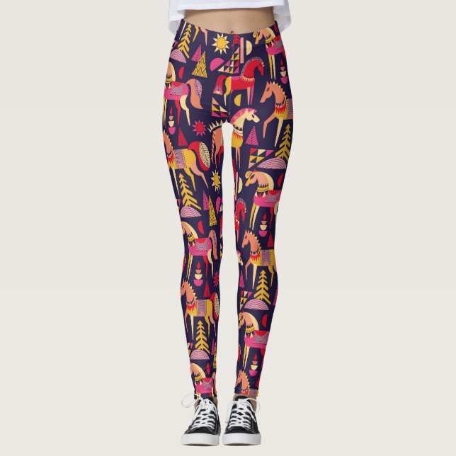 Scandinavian Horses: Decorative Seamless Design Leggings (Front)