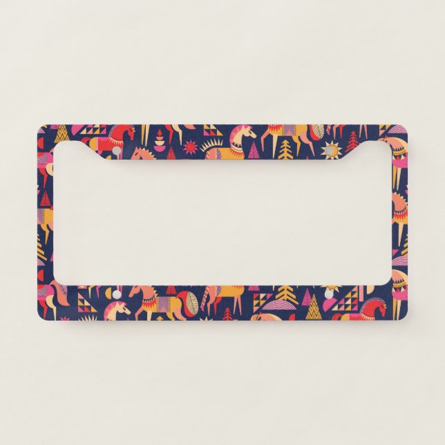 Scandinavian Horses: Decorative Seamless Design License Plate Frame (Front)