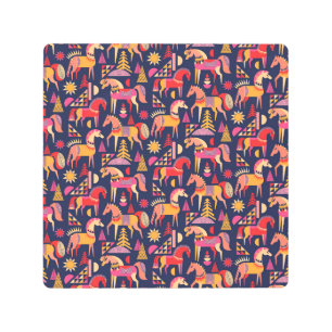 Scandinavian Horses: Decorative Seamless Design Metal Print