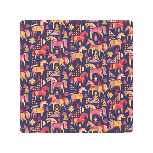 Scandinavian Horses: Decorative Seamless Design Metal Print (Front)