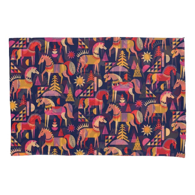 Scandinavian Horses: Decorative Seamless Design Pillow Case (Front)