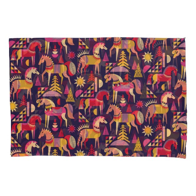 Scandinavian Horses: Decorative Seamless Design Pillow Case (Front)