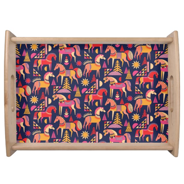 Scandinavian Horses: Decorative Seamless Design Serving Tray (Front)