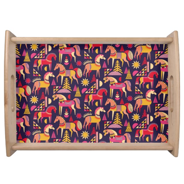 Scandinavian Horses: Decorative Seamless Design Serving Tray (Front)