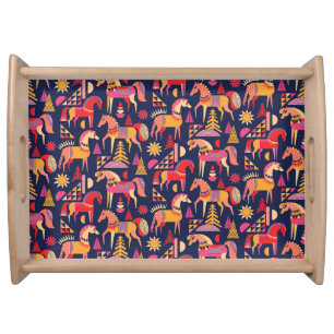 Scandinavian Horses: Decorative Seamless Design Serving Tray