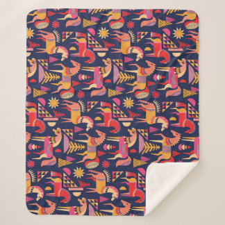 Scandinavian Horses: Decorative Seamless Design Sherpa Blanket