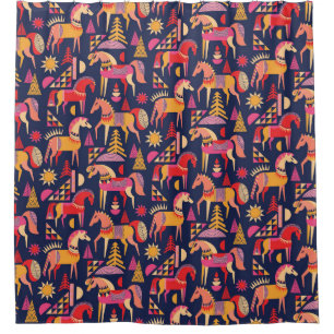 Scandinavian Horses: Decorative Seamless Design Shower Curtain