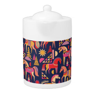 Scandinavian Horses: Decorative Seamless Design Teapot