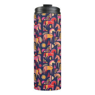 Scandinavian Horses: Decorative Seamless Design Thermal Tumbler