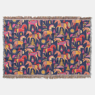 Scandinavian Horses: Decorative Seamless Design Throw Blanket
