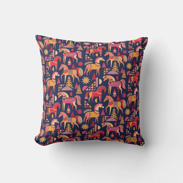 Scandinavian Horses: Decorative Seamless Design Throw Pillow (Front)
