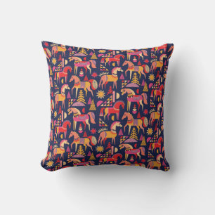 Scandinavian Horses: Decorative Seamless Design Throw Pillow