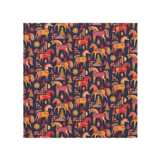 Scandinavian Horses: Decorative Seamless Design Wood Wall Art