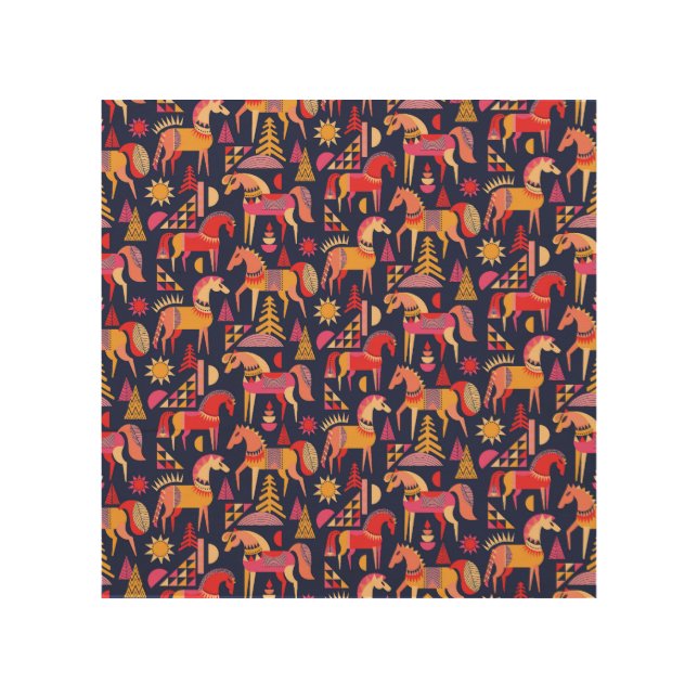 Scandinavian Horses: Decorative Seamless Design Wood Wall Art (Front)
