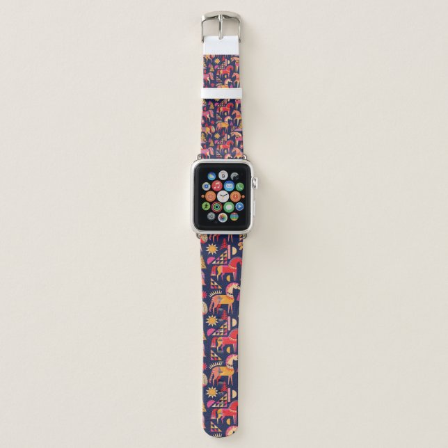 Scandinavian horses pattern seamless design. Decor Apple Watch Band (Front)
