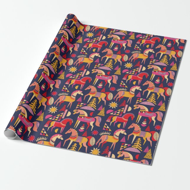 Scandinavian horses pattern seamless design. Decor Wrapping Paper (Unrolled)