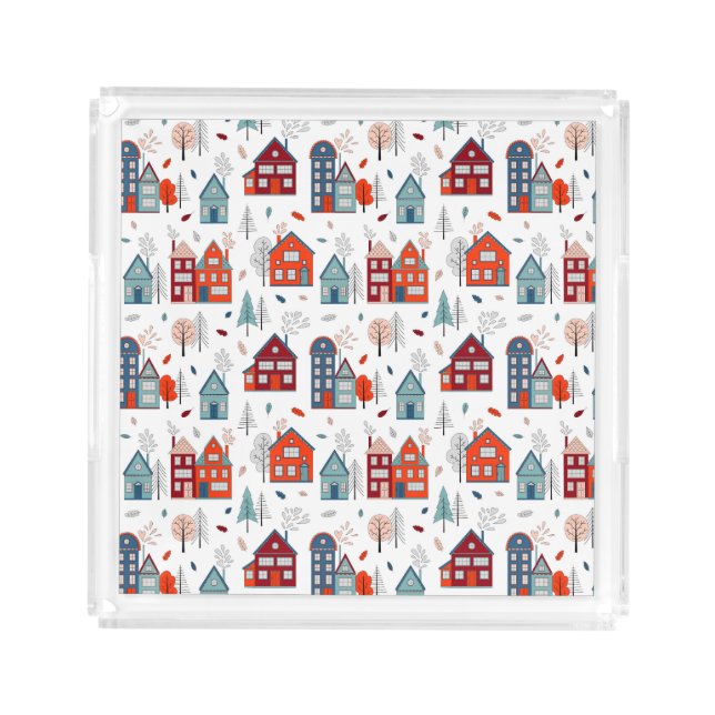 Scandinavian House Folk Art Pattern Acrylic Tray (Front)