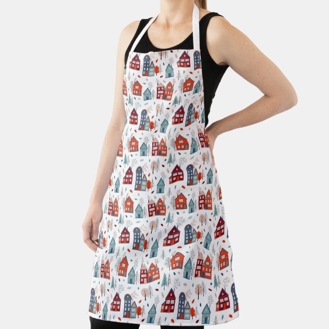 Scandinavian House Folk Art Pattern Apron (Insitu)