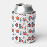 Scandinavian House Folk Art Pattern Can Cooler