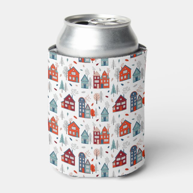 Scandinavian House Folk Art Pattern Can Cooler (Can Front)