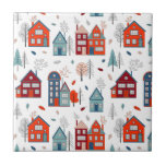 Scandinavian House Folk Art Pattern Ceramic Tile