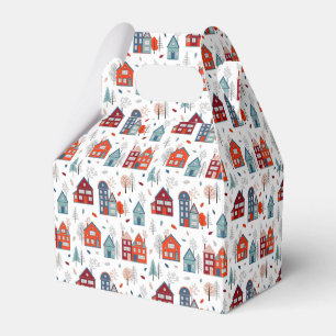 Scandinavian House Folk Art Pattern Favor Boxes
