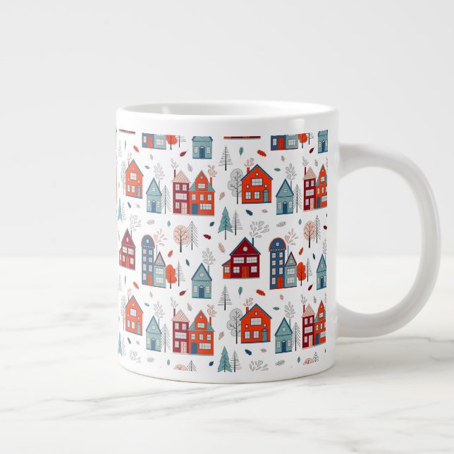 Scandinavian House Folk Art Pattern Giant Coffee Mug (Right)