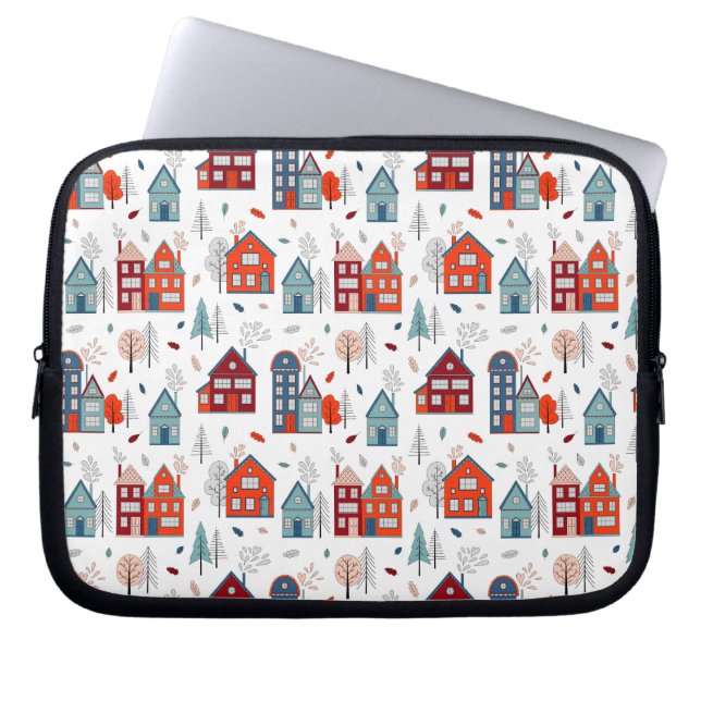 Scandinavian House Folk Art Pattern Laptop Sleeve (Front)
