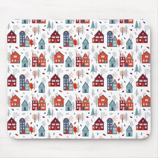 Scandinavian House Folk Art Pattern Mouse Pad (Front)