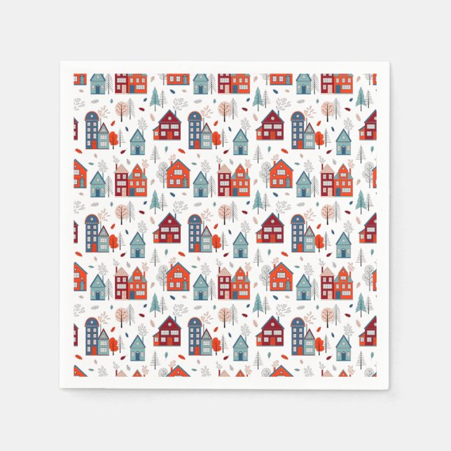 Scandinavian House Folk Art Pattern Napkins (Front)