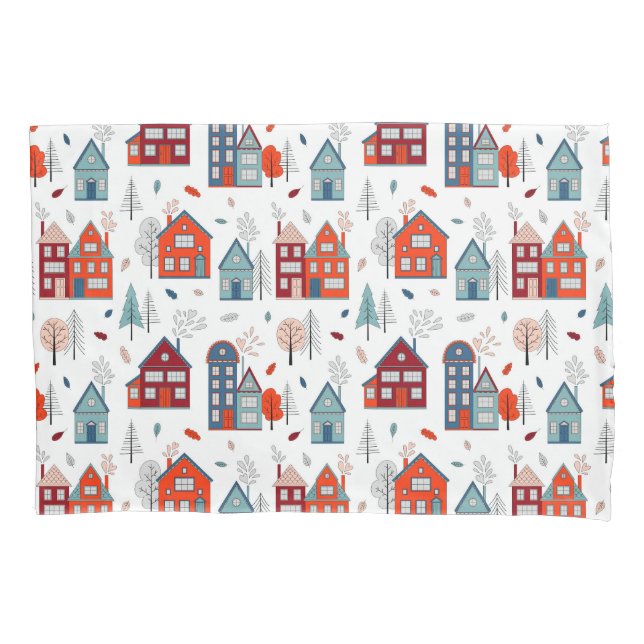 Scandinavian House Folk Art Pattern Pillow Case (Front-Left)