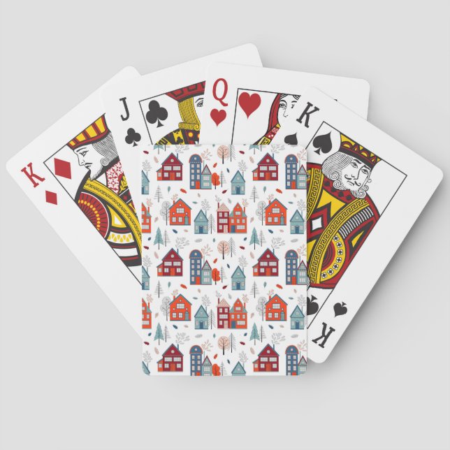 Scandinavian House Folk Art Pattern Poker Cards (Back)
