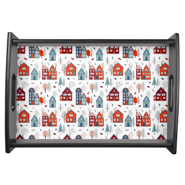 Scandinavian House Folk Art Pattern Serving Tray (Front)