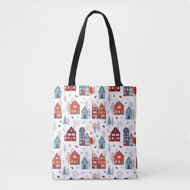 Scandinavian House Folk Art Pattern Tote Bag (Front)