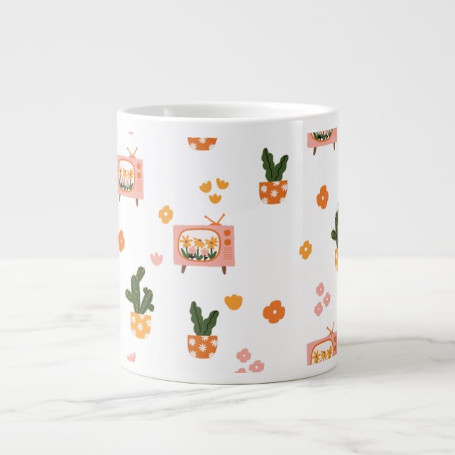 Scandinavian House TV Seamless Pattern Giant Coffee Mug (Front)