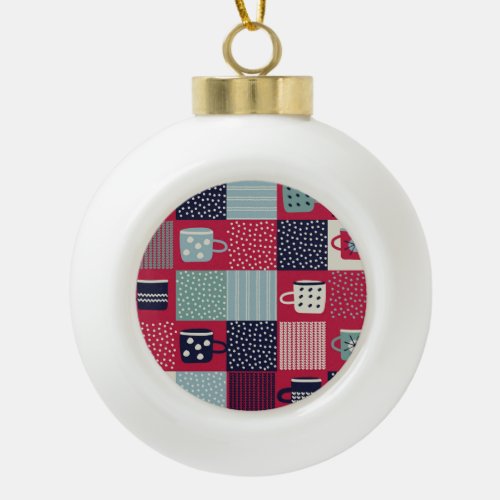 Scandinavian Hygge Rustic Pattern Mix Ceramic Ball Christmas Ornament