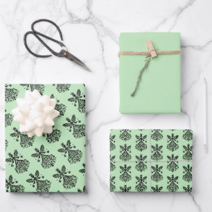 Scandinavian-inspired Folk Art Fairy on Celadon Wrapping Paper Sheets