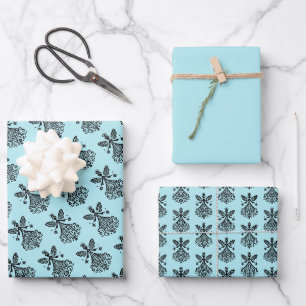 Scandinavian-inspired Folk Art Fairy on Frosty Wrapping Paper Sheets
