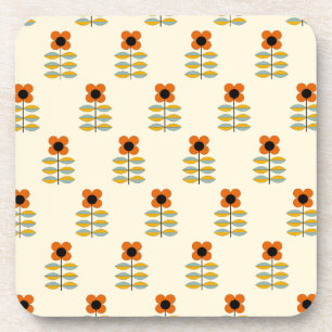 Scandinavian Inspired Orange Floral Pattern Beverage Coaster
